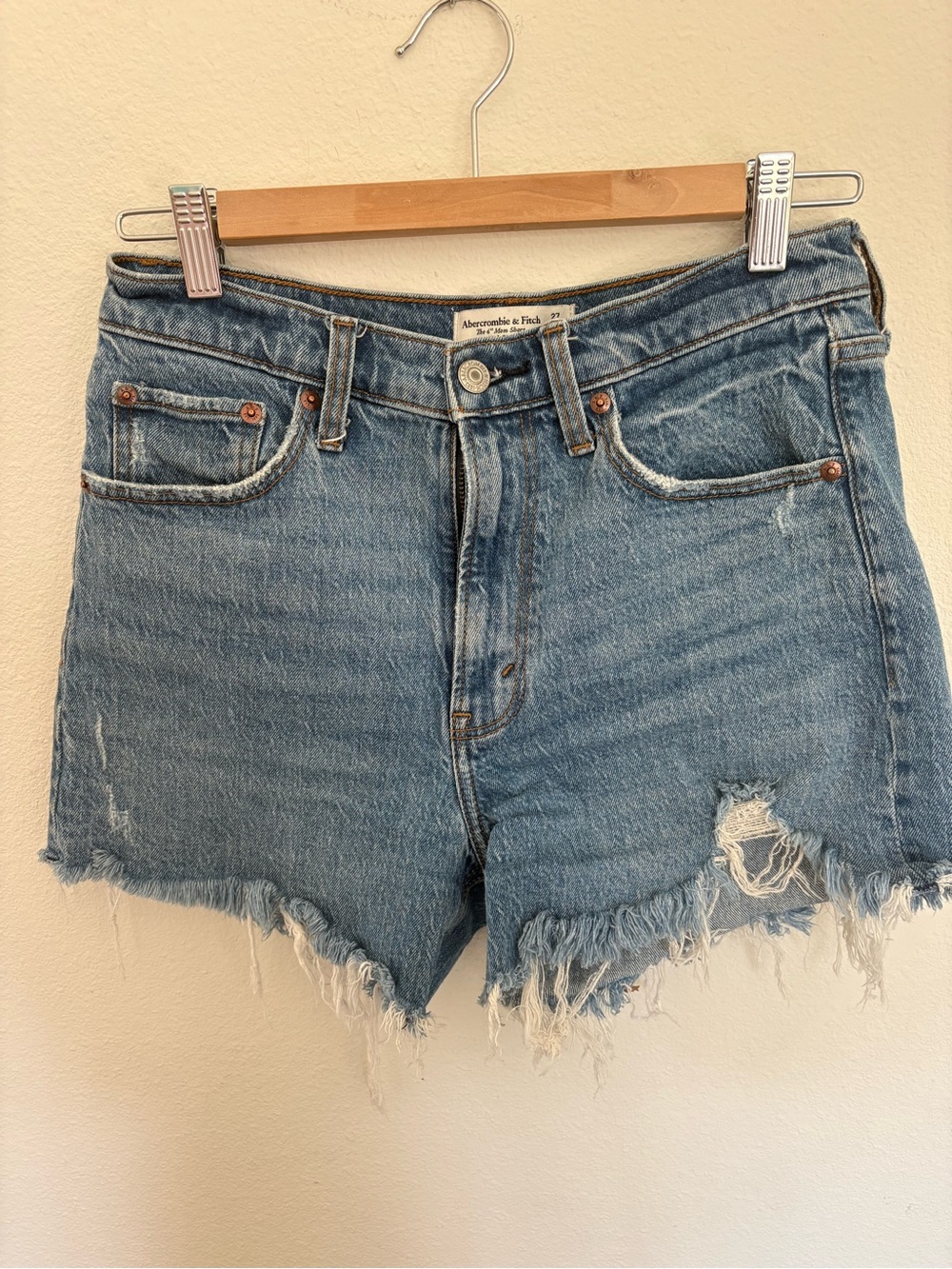 Abercrombie & Fitch Blue Distressed Cutoff Denim Shorts